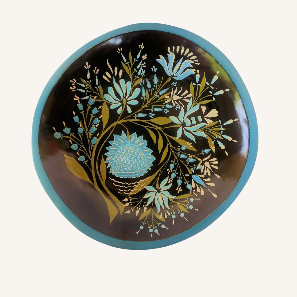 Embedded Fine Wooden Plate from Michoacan Blue