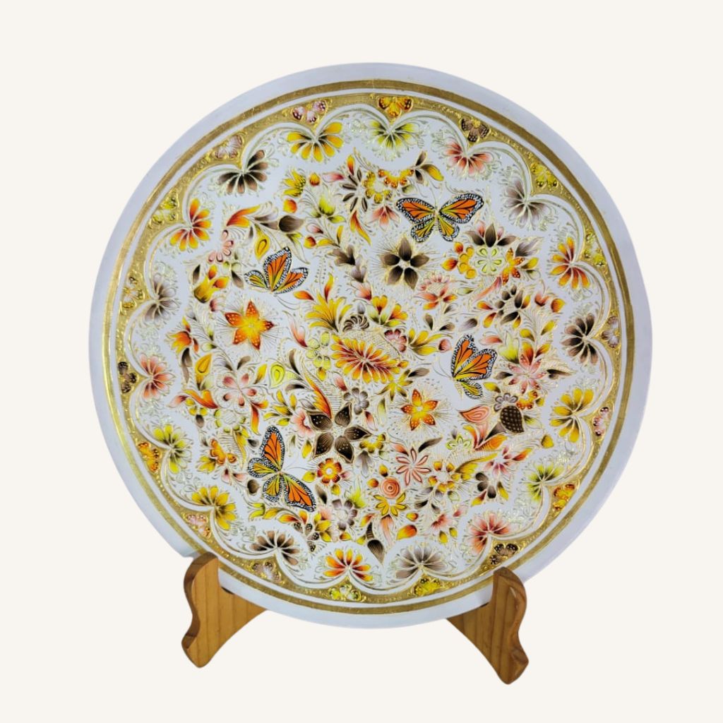 Mexican Wooden Plate With Gold 30cm diameter