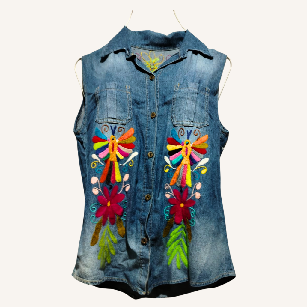 Tenango Embroidered Denim Blouse