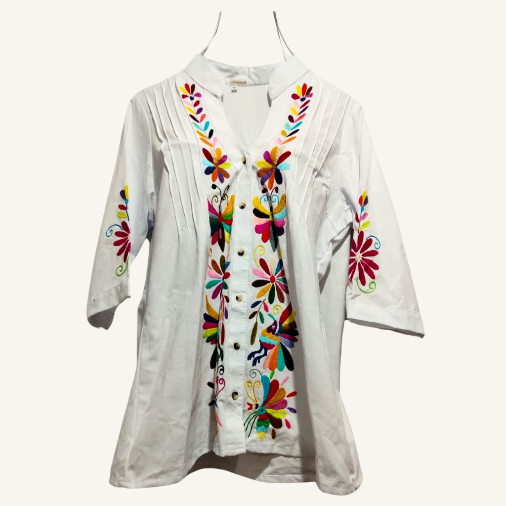 Tenango Embroidered Blouse Flowers Mexican