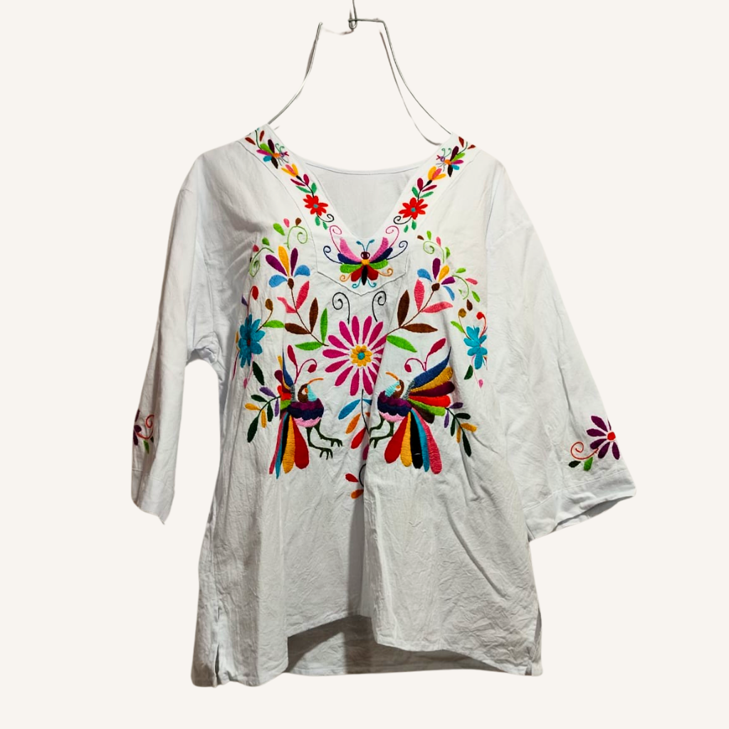 Tenango Embroidered Blouse Flowers Multicolor